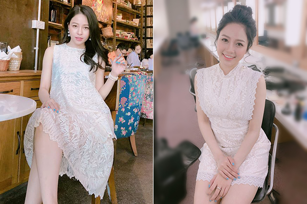 Váy ren trắng giúp Trâm Anh khoe được làn da trắng hồng, phù hợp với lối trang điểm nhẹ nhàng, xinh yêu mà hot girl yêu thích.