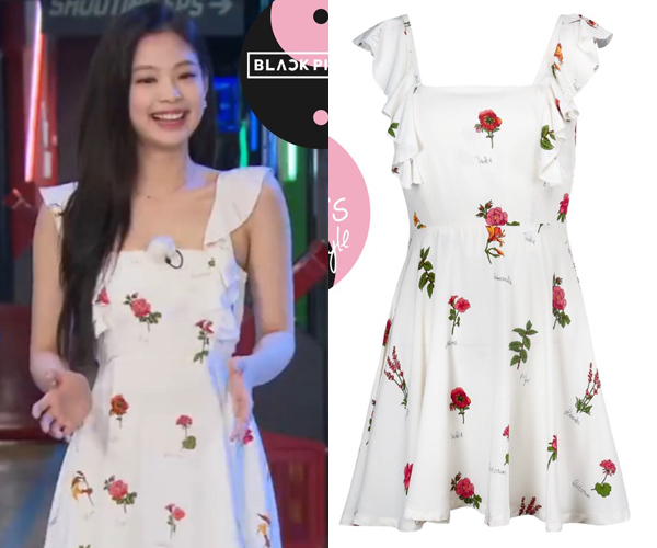 Thiết kế hoa đính bèo ở tay giúp Jennie thêm phần nữ tính, ngọt ngào. Giá của chiếc váy đến từ thương hiệu Guka là khoảng 1,9 triệu đồng.